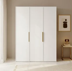 Szafa trzydrzwiowa Frame z długim drążkiem i siedmioma półkami 150 cm Biała