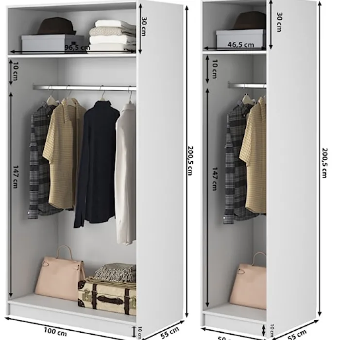 Szafa trzydrzwiowa Frame z dwoma drążkami 150 cm Biała
