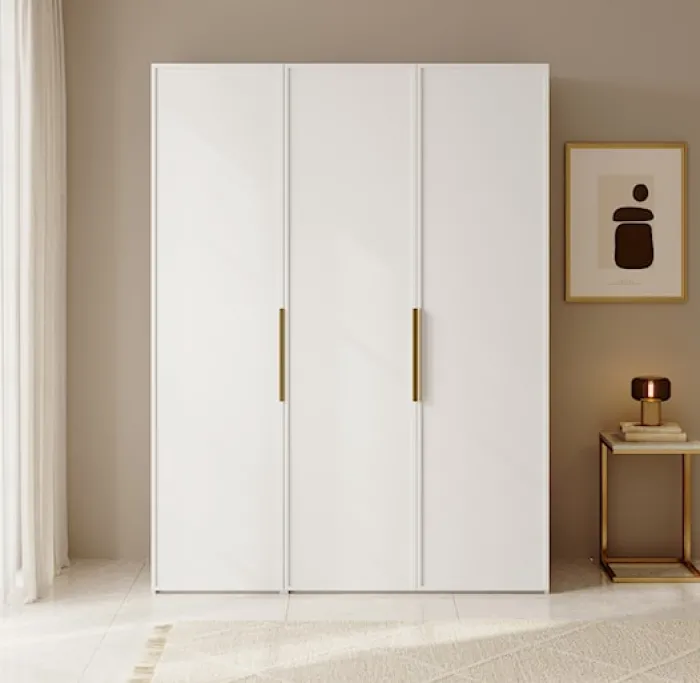 Szafa trzydrzwiowa Frame z dwoma drążkami 150 cm Biała