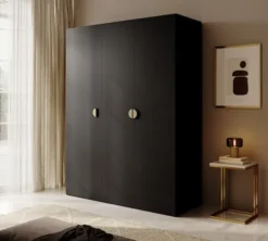 Szafa trzydrzwiowa Moonir z dwoma drążkami 150 cm Czarna