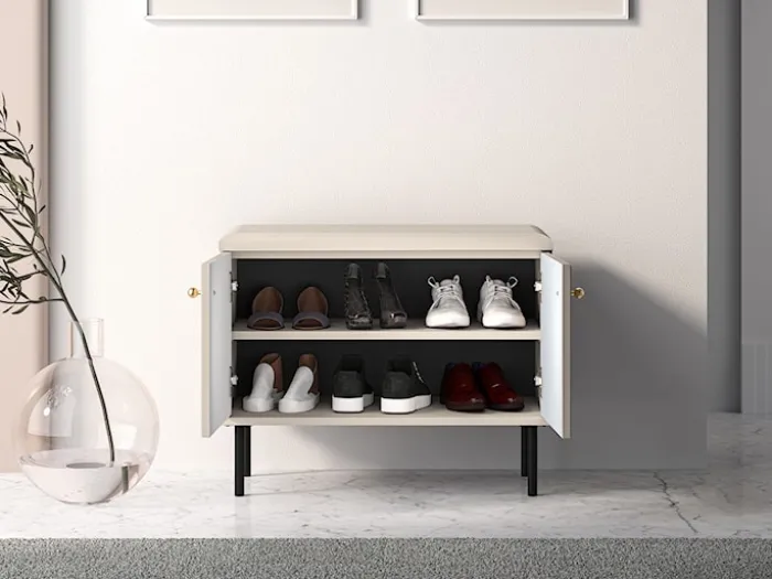 Szafka na buty Caletto 68 cm z siedziskiem ozdobne lamele beżowa