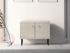 Szafka na buty Caletto 68 cm z siedziskiem ozdobne lamele beżowa