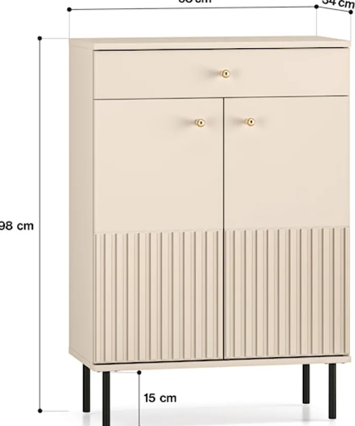 Szafka na buty Caletto 68 cm z szufladą ozdobne lamele beżowa