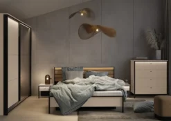 Szafka nocna Enna z szufladą i oświetleniem LED 40 cm beż piaskowy/czarna