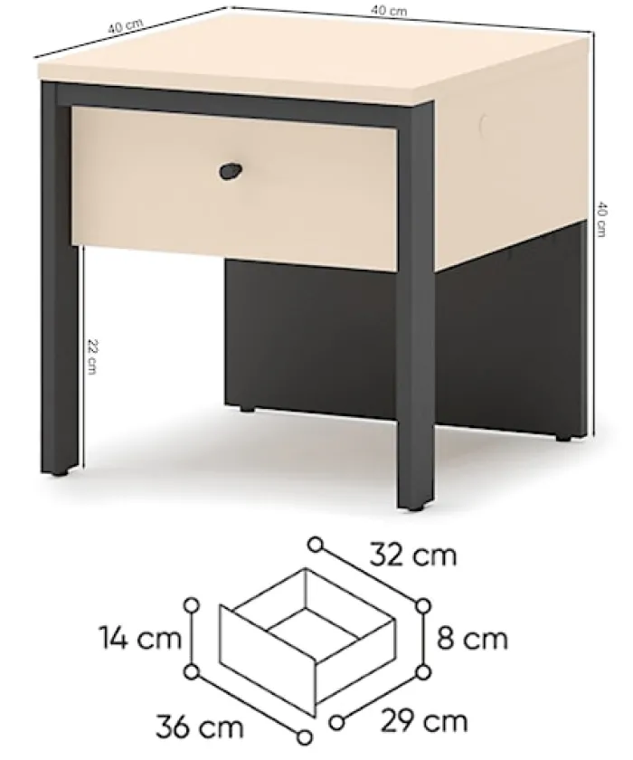 Szafka nocna Enna z szufladą i oświetleniem LED 40 cm beż piaskowy/czarna