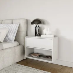 Szafka nocna Framme wisząca z szufladą i wnęką 50 cm biała