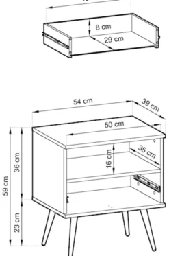 Szafka nocna Glinte z szulfadą 54 cm czarna ze złotymi nogami