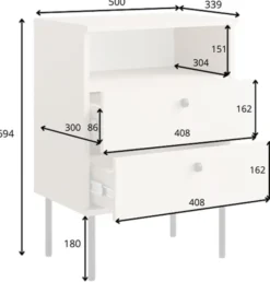 Szafka nocna High z dwiema szufladami 50 cm biała