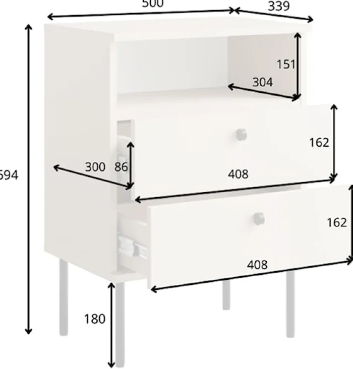 Szafka nocna High z dwiema szufladami 50 cm beżowa