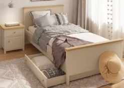Szafka nocna jednodrzwiowa Story z szufladą 45 cm beż piaskowy/dąb vincenza bielona