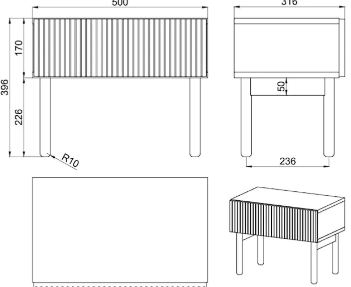 Szafka nocna Nolie z szufladą i nóżkami 50 cm Jesion Portland Czarny