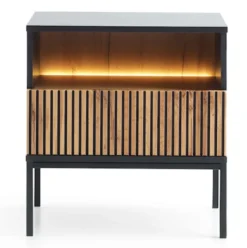 Szafka nocna Tosena z szufladą i oświetleniem LED 54 cm Czarny/Dąb wotan