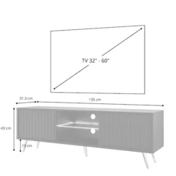 Szafka RTV Bello z lamelowymi frontami 135 cm czarna/dąb wotan z led