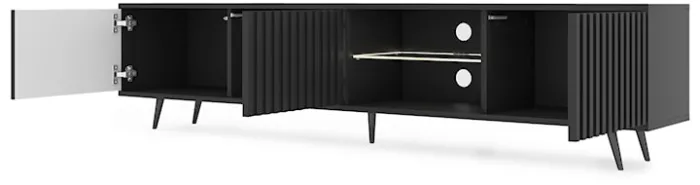 Szafka RTV Bello z lamelowymi frontami 175 cm czarna z led z czarnymi nogami