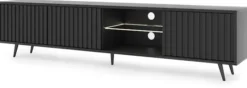 Szafka RTV Bello z lamelowymi frontami 175 cm czarna z led z czarnymi nogami