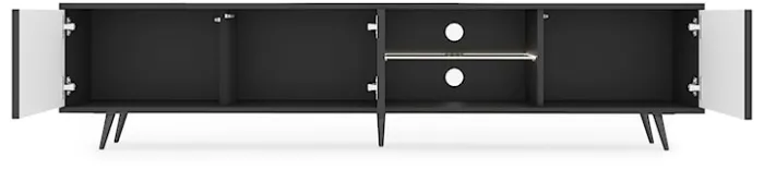 Szafka RTV Bello z lamelowymi frontami 175 cm czarna z led z czarnymi nogami