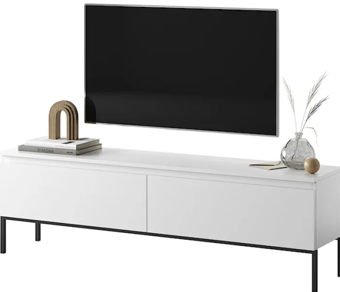 Szafka RTV Bemmi 150 cm biała z czarnymi nogami