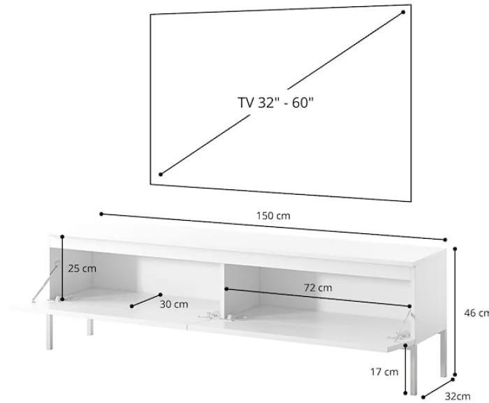 Szafka RTV Bemmi 150 cm czarna z czarnymi nogami