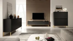 Szafka RTV Bemmi 150 cm czarna ze złotymi nogami