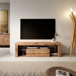 Szafka RTV Bianko 140 cm Dąb lancelot z oświetleniem