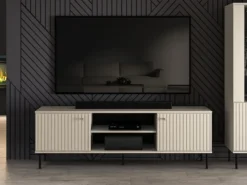 Szafka RTV Caletto 160 cm ozdobne lamele beżowa