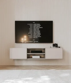 Szafka RTV Chocolated dwudrzwiowa z wnęką 137 cm wisząca beż piaskowy