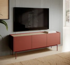 Szafka RTV Color 144 cm trzydrzwiowa Ceglasta / Dąb Linea