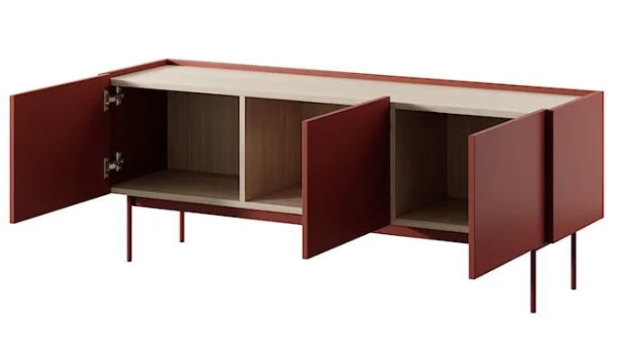Szafka RTV Color 144 cm trzydrzwiowa Ceglasta / Dąb Linea
