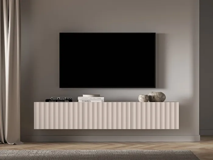 Szafka RTV Derriva wisząca z ryflowanymi frontami 170 cm kaszmir