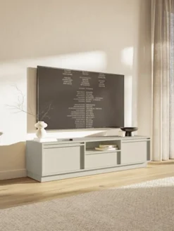 Szafka RTV dwudrzwiowa Evo z szufladą 154 cm beż piaskowy na cokole