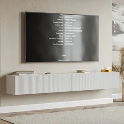 Szafka RTV dwudrzwiowa Veldio wisząca z ryflowanym frontem 200 cm biała