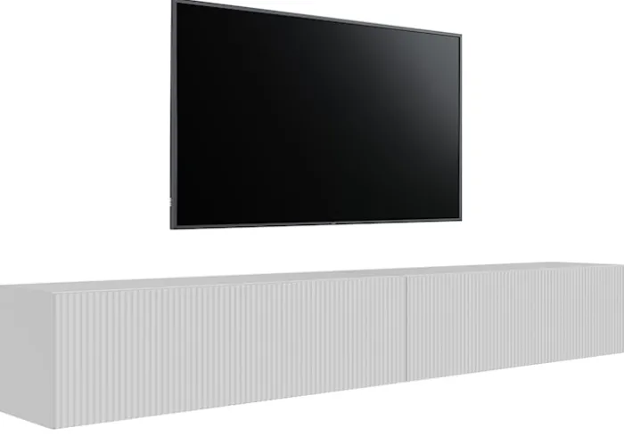 Szafka RTV dwudrzwiowa Veldio wisząca z ryflowanym frontem 200 cm biała