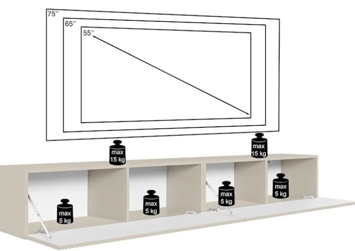 Szafka RTV dwudrzwiowa Veldio wisząca z ryflowanym frontem 200 cm czarna
