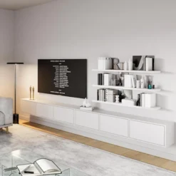 Szafka RTV Framme wisząca z sześcioma klapami 300 cm biała