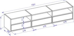 Szafka RTV Framme wisząca z trzema klapami i wnękami 150 cm biała