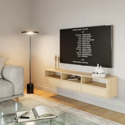 Szafka RTV Framme wisząca z trzema klapami i wnękami 150 cm dąb lindberg