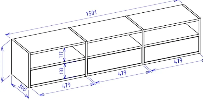 Szafka RTV Framme wisząca z trzema klapami i wnękami 150 cm dąb lindberg