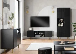 Szafka RTV Klazby 150 cm czarny mat lamele