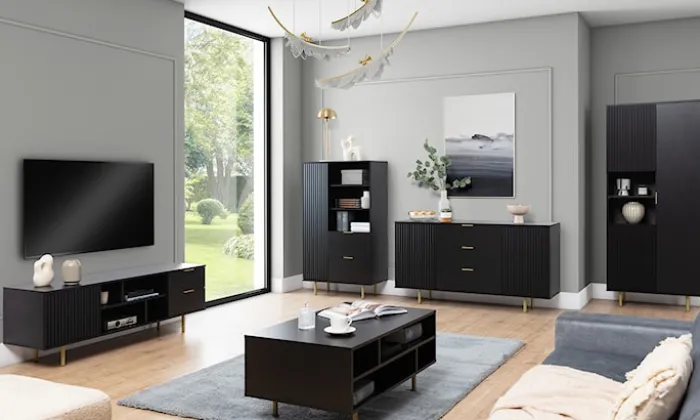 Szafka RTV Klazby 150 cm czarny mat lamele