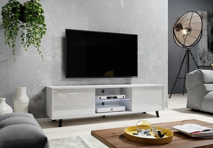 Szafka RTV Lefyr 140 cm Biały mat / Biały połysk