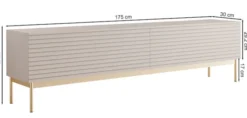 Szafka RTV Linearis z dwoma uchylnymi schowkami i oświetleniem LED 175 cm kaszmir na złotych nóżkach