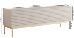 Szafka RTV Linearis z dwoma uchylnymi schowkami i oświetleniem LED 139 cm kaszmir na złotych nóżkach