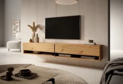 Szafka RTV Mirrgo 200 cm dąb artisan z grafitowymi wstawkami