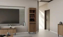 Szafka RTV Osaka z dwiema szufladami i ryflowanymi frontami 140 cm dąb evoke na czarnych nogach