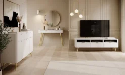 Szafka RTV Oval 160 cm z wnękami Biała