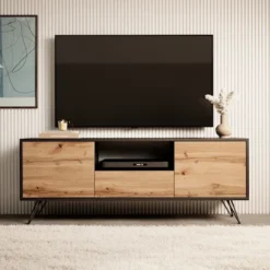 Szafka RTV Ploystea 137 cm Czarny / dąb wotan