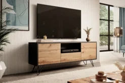 Szafka RTV Ploystea 137 cm Czarny / dąb wotan