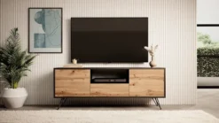 Szafka RTV Ploystea 137 cm Czarny / dąb wotan