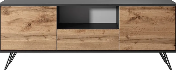 Szafka RTV Ploystea 137 cm Czarny / dąb wotan