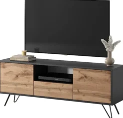 Szafka RTV Ploystea 137 cm Czarny / dąb wotan